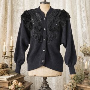 Vintage Madame Angelo Rabbit Hair & Lambswool Embellished Sweater | Large